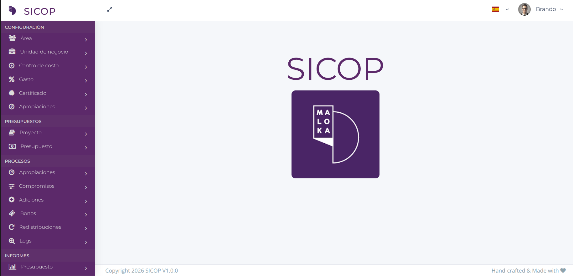 SICOP landing screen